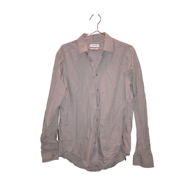 Calvin Klein slim fit gray with white stripe button down size large - Picture 1 of 7